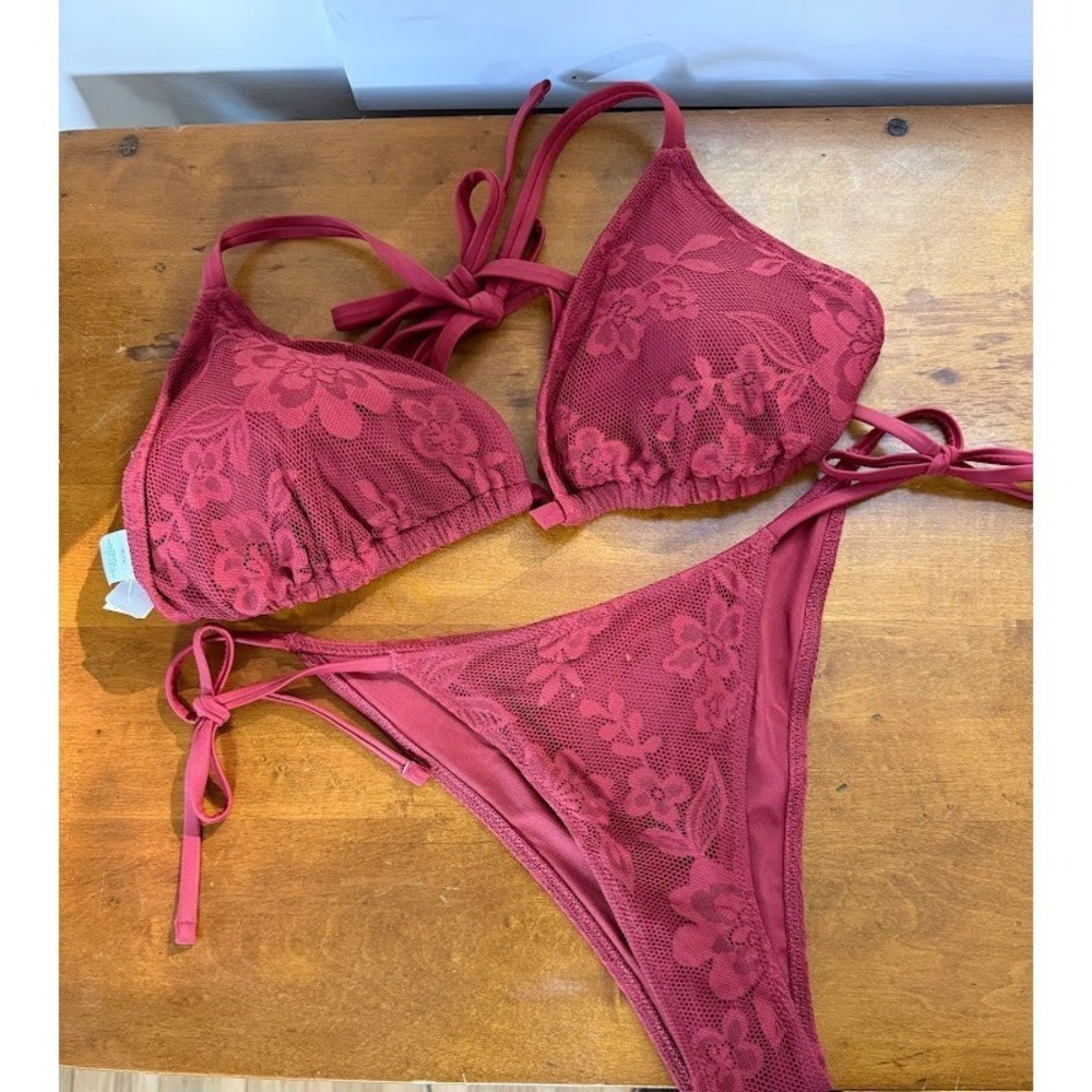 NEW American Eagle Aerie The Sun Lover Lace Triangle Swimsuit Set Top & Bottom